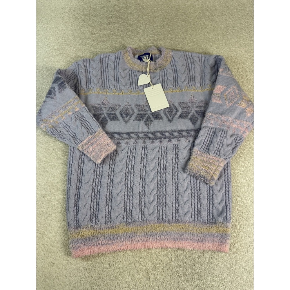 Elfric Eden Sweater Mens Medium Fuzzy Knit Geometric Pattern Crewneck Pullover